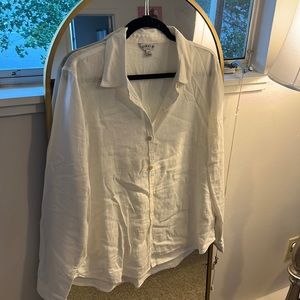 White Orvis linen long sleeve button down